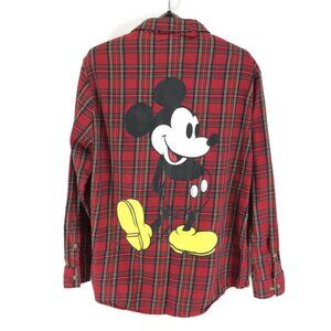 Disney Cakeworthy Mickey Mouse Long Sleeve Flannel Shirt Women's XL Plaid Cotton